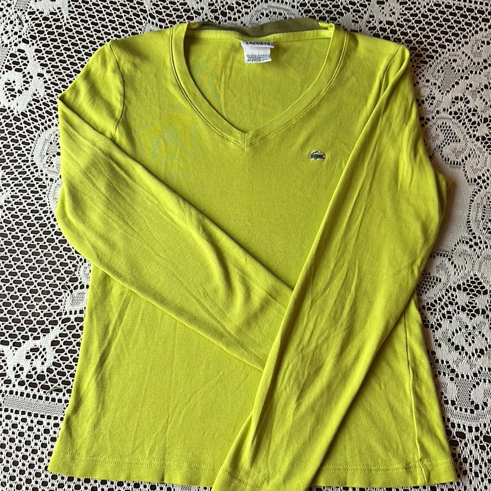 LACOSTE key lime long sleeve cotton shirt💚💛